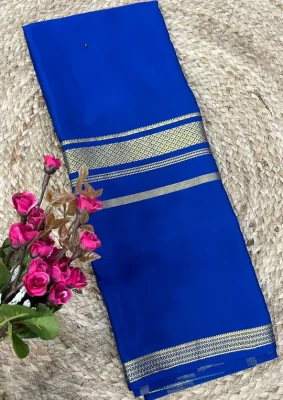 Blue self 4 border pure crepe mysore silk08 saree