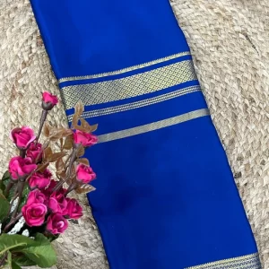Blue self 4 border pure crepe mysore silk08 saree