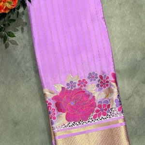 Light purple stripes border pure crepe mysore silk saree