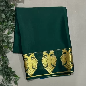 Bottle green gandaberunda border-07 pure mysore crepe silk saree